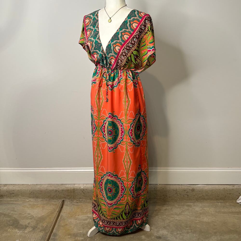 Vintage Boho Maxi Dress | Colorful Medallion Print | Size S